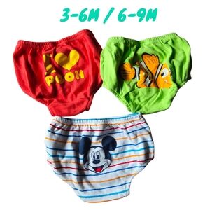 Disney Set Of 3 Diaper Covers Micket Mouse Pooh Finding Nemo Infant 3-6M 6-9M